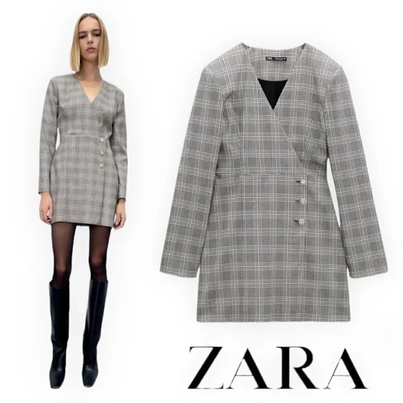 ZARA | Black & White | PLAID BLAZER DRESS - Picture 1 of 12